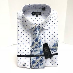 C Allen | Shirts | C Allen White Dress Shirt With Blue Polka Dots Men |  Poshmark